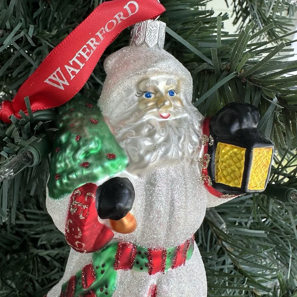 VTG Waterford Holiday‎ Heirlooms Blown Glass Poinsettia Santa Ornament With Box